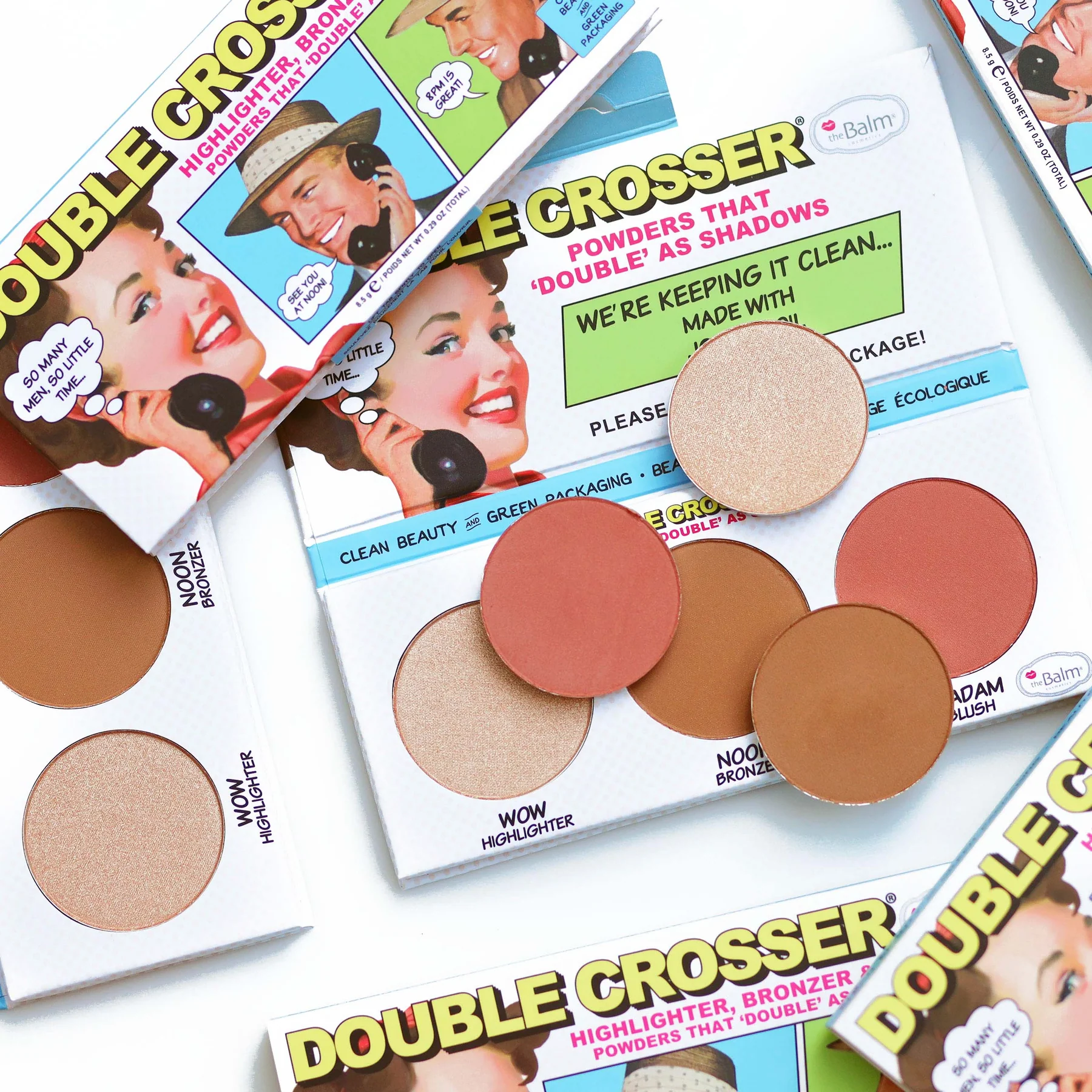 Палитра с хайлайтър, бронзант и руж theBalm Double Crosser