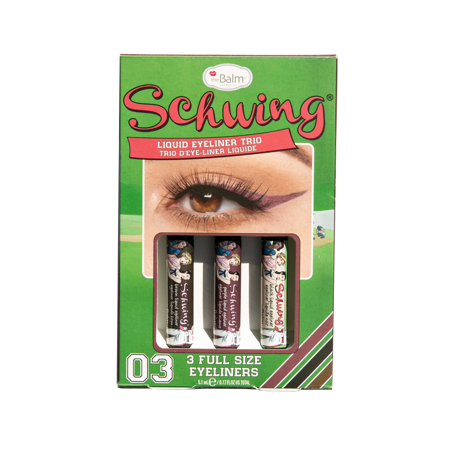 Schwing-trio-brown_purple_black-1 Комплект течни очни линии theBalm Schwing Trio Limited Edition
