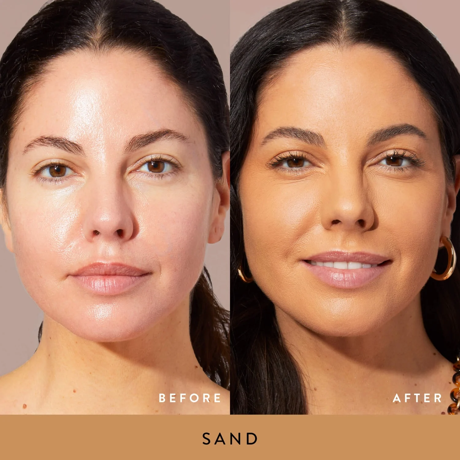 DoubleTakeBaked---BeforeAfter_Sand-face Кремообразна пудра Laura Geller Double Take Baked Versatile Powder Foundation