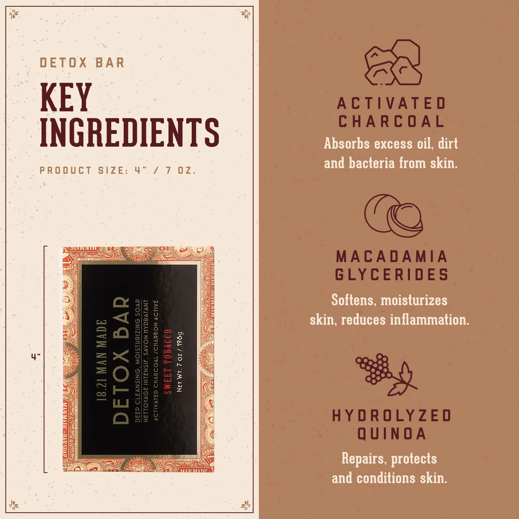 1821 Луксозен детокс сапун Detox Bar Soap with Charcoal & Sweet Tobacco Scent - 18.21 Man Made